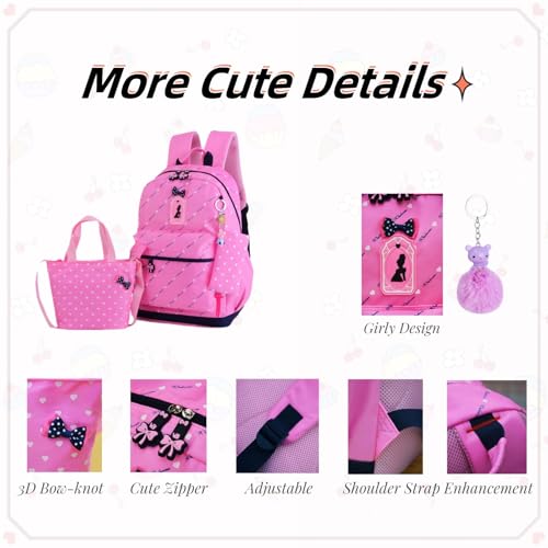 VIDOSCLA 3Pcs Heart Printing Backpack Sets Bowknot Primary Schoolbag Travel Daypack Shoulder Bag Girls Rucksack knapsack - Image 4