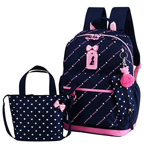 VIDOSCLA 3Pcs Heart Printing Backpack Sets Bowknot Primary Schoolbag Travel Daypack Shoulder Bag Girls Rucksack knapsack - Image 1