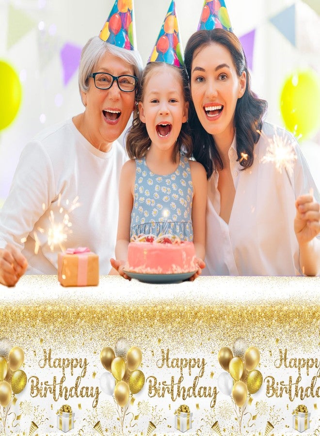 مفارش طاولة عيد ميلاد سعيد - زينة حفلات ذهبية وبيضاء، 3 قطع أغطية طاولات للاستخدام مرة واحدة لأعياد الميلاد الداخلية والخارجية - Image 3
