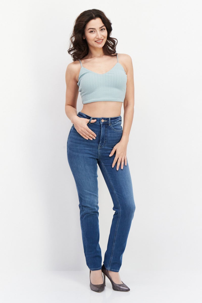 BB Dakota Women V-Neck Sleeveless Plain Top, Steel Blue - Image 3