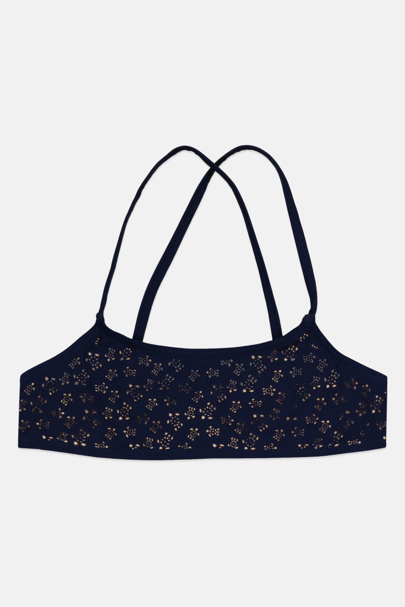 Vilebrequin Kids Girl Textured Bikini Top, Navy Blue - Image 1
