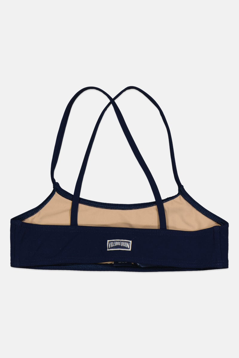Vilebrequin Kids Girl Textured Bikini Top, Navy Blue - Image 2