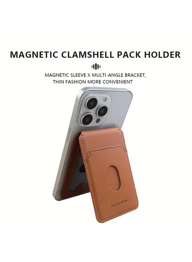 Brown PU Leather Magnetic Card Holder Phone Stand for Apple iPhone Multiple Cards - Image 3