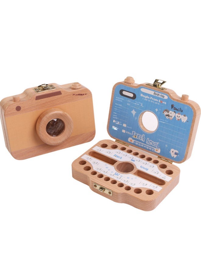 Wooden Children's Camera Tooth Preservation Box Baby Teeth Storage Box Umbilical Hair Collection Toy Baby Teeth Storage House-Color:Tricolor Block-Japanese - Image 4