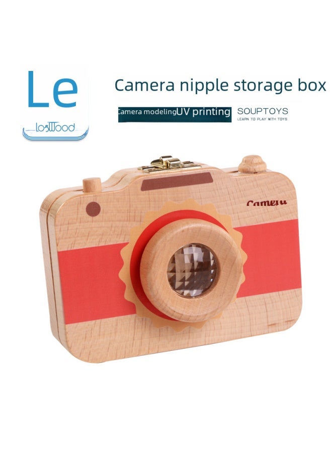 Wooden Children's Camera Tooth Preservation Box Baby Teeth Storage Box Umbilical Hair Collection Toy Baby Teeth Storage House-Color:Tricolor Block-Japanese - Image 3