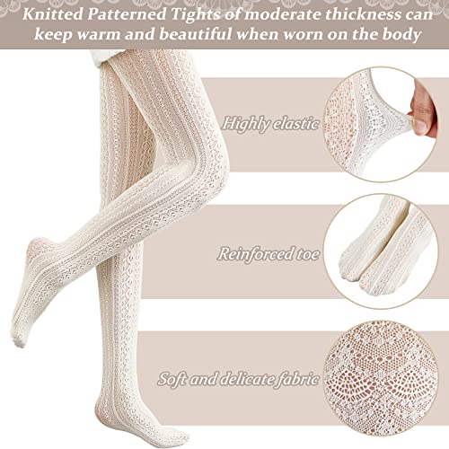JaGely 3 Pairs 1/2/3 Pair White Lace Tights for Women White Fishnet Hollow out Knitted Tights Lolita Stockings Lace Strips Pantyhose (Classic Style,90g) - Image 3