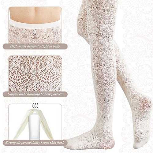 JaGely 3 Pairs 1/2/3 Pair White Lace Tights for Women White Fishnet Hollow out Knitted Tights Lolita Stockings Lace Strips Pantyhose (Classic Style,90g) - Image 2