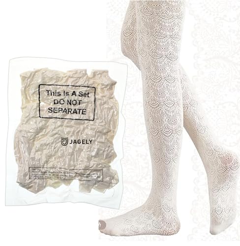 JaGely 3 Pairs 1/2/3 Pair White Lace Tights for Women White Fishnet Hollow out Knitted Tights Lolita Stockings Lace Strips Pantyhose (Classic Style,90g) - Image 5