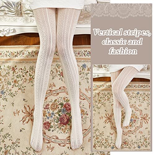 JaGely 3 Pairs 1/2/3 Pair White Lace Tights for Women White Fishnet Hollow out Knitted Tights Lolita Stockings Lace Strips Pantyhose (Classic Style,90g) - Image 4