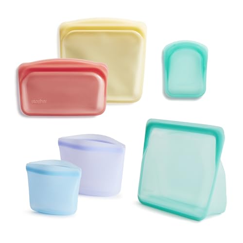 Stasher Premium Silicone Reusable Food Storage Bags, 6-Pack, Rainbow, Multi-Use Food Storage Bags, Lunch Bag, Travel Containers, BPA Free, Leak-free, Dishwasher-Safe, Eco-friendly - Image 1