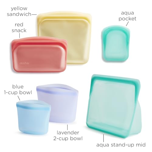 Stasher Premium Silicone Reusable Food Storage Bags, 6-Pack, Rainbow, Multi-Use Food Storage Bags, Lunch Bag, Travel Containers, BPA Free, Leak-free, Dishwasher-Safe, Eco-friendly - Image 5