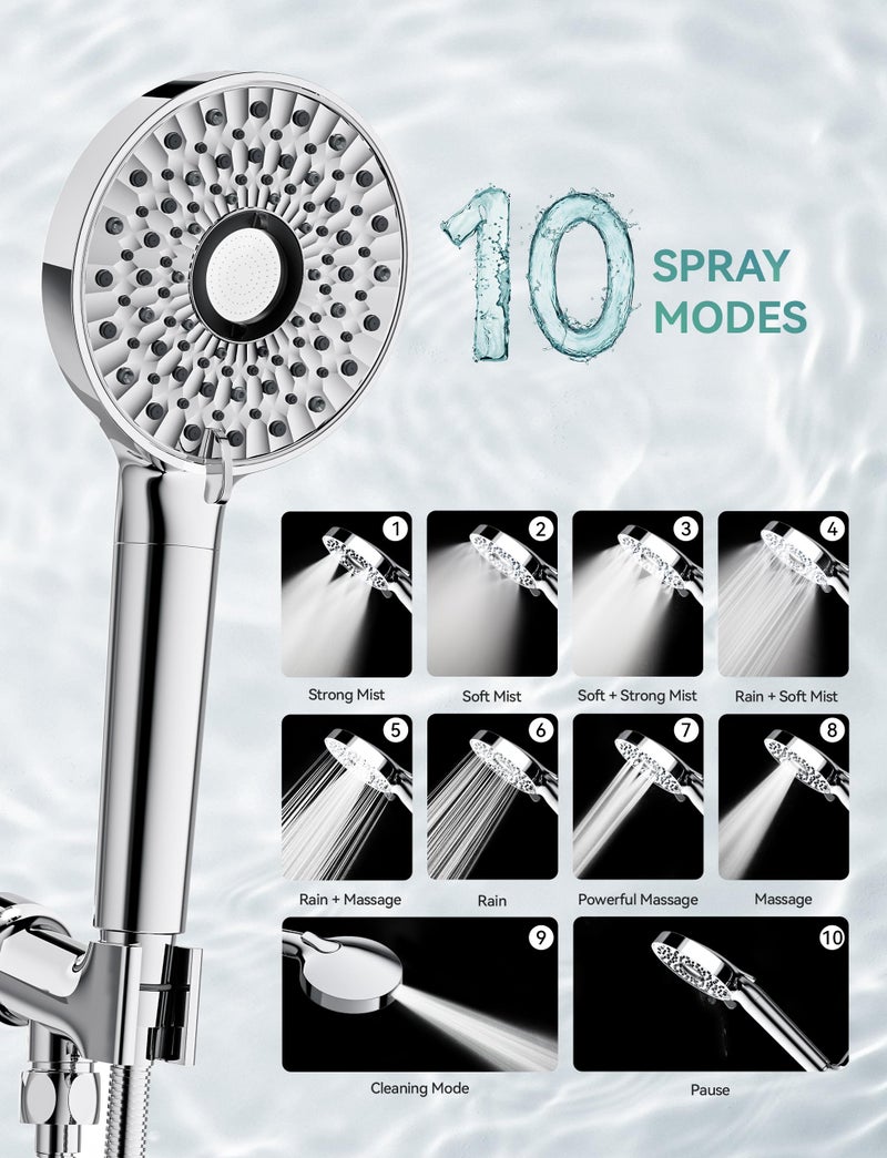 Magichome Filtered Shower Head with Handheld, High Pressure 10-Spd Detachable Chrome Showerhead with Stainless Hose, Water Softener Filter Beads for Hard Water - Remove Chlorine, Reduce Dry Itchy Skin - Image 4