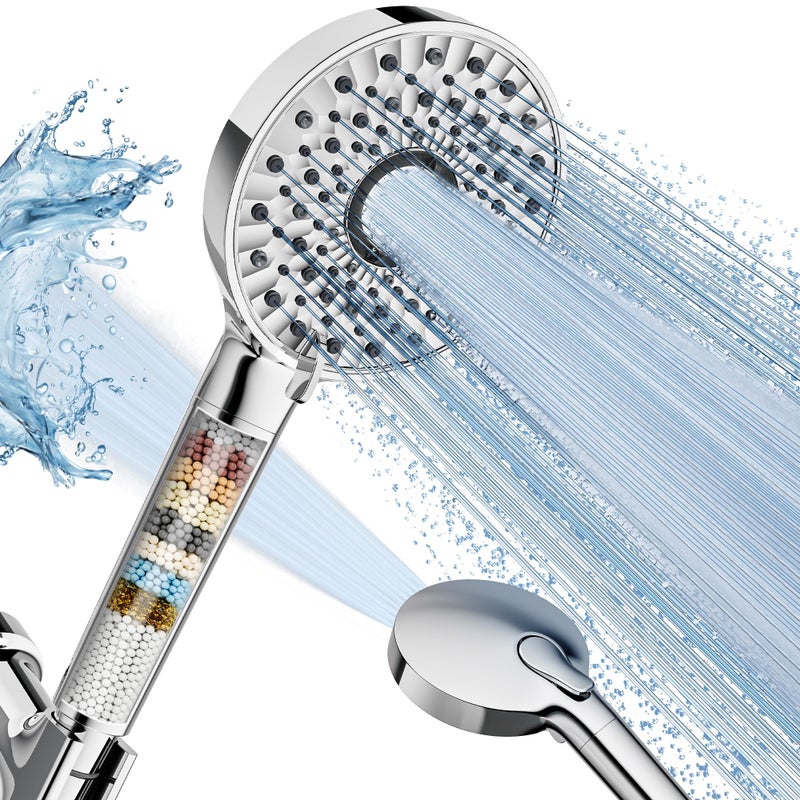 Magichome Filtered Shower Head with Handheld, High Pressure 10-Spd Detachable Chrome Showerhead with Stainless Hose, Water Softener Filter Beads for Hard Water - Remove Chlorine, Reduce Dry Itchy Skin - Image 1