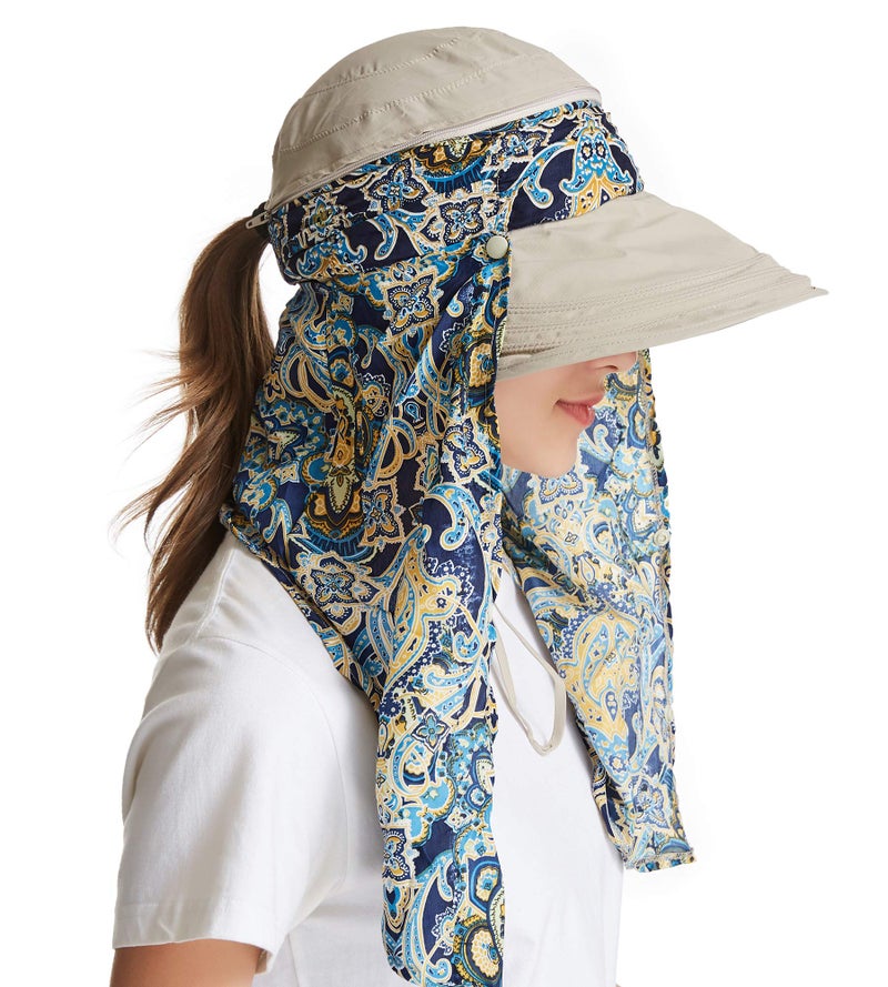 icolor Women Sun Hats UPF 50 Sun Protection Hat Summer Outdoor Neck Shield Flap Visor Hat Ponytail Hats Wide Brim Beach Hat (Brown) - Image 2