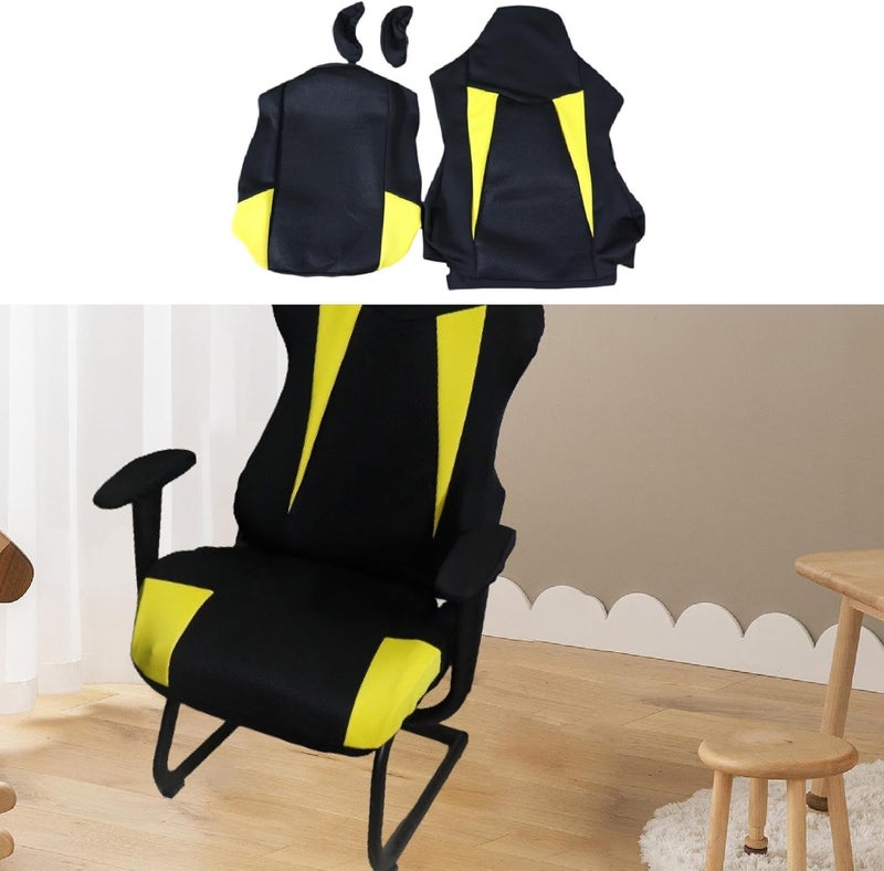 Gaming Chair Covers, Soft Computer and Office Chair Covers with Armrest, Backrest, Slipcovers, for Desk Chairs, Black Yellow - Image 3
