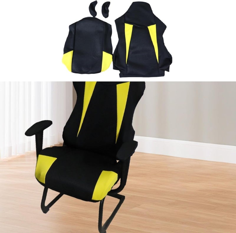 Gaming Chair Covers, Soft Computer and Office Chair Covers with Armrest, Backrest, Slipcovers, for Desk Chairs, Black Yellow - Image 4