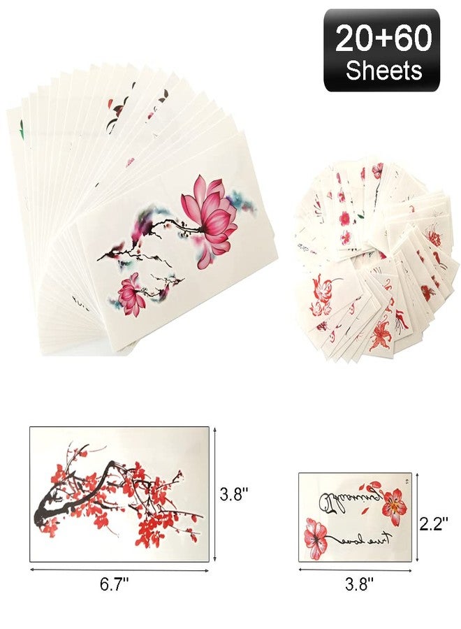 HinchJone 80 Sheets Flowers Temporary Tattoos Stickers Creative Small Red Flowers Large Roses Mixed Style Body Arm Chest Waist Face Neck Fake Tattoos for Women - Image 4