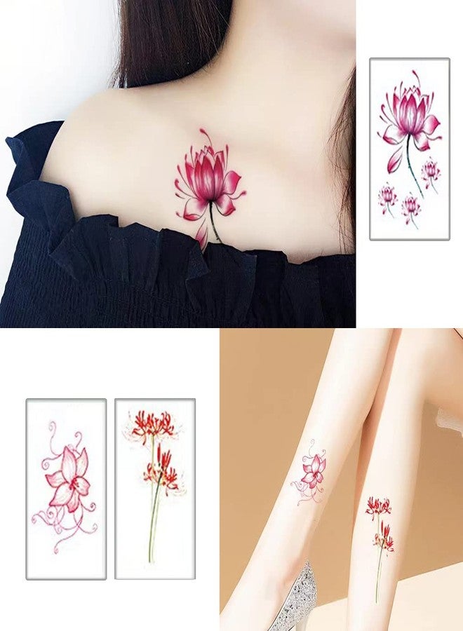 HinchJone 80 Sheets Flowers Temporary Tattoos Stickers Creative Small Red Flowers Large Roses Mixed Style Body Arm Chest Waist Face Neck Fake Tattoos for Women - Image 2