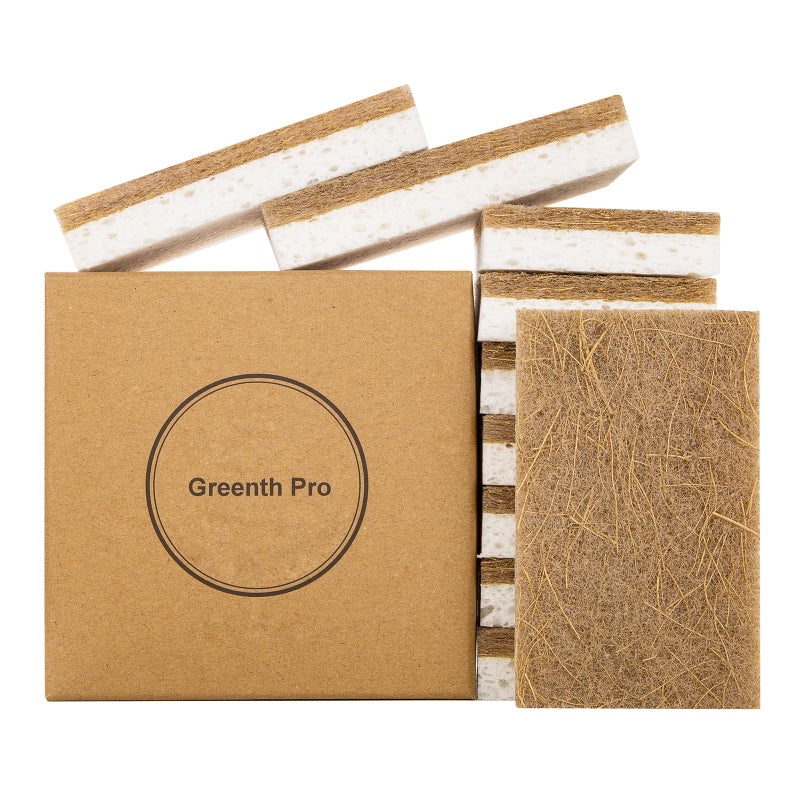 GREENTH PRO GREENTH PRO 10 Pack Nature Dish Sponge  Natural Kitchen Sponge  Coconut Fiber and Wood Cellulose Scrubber Sponge