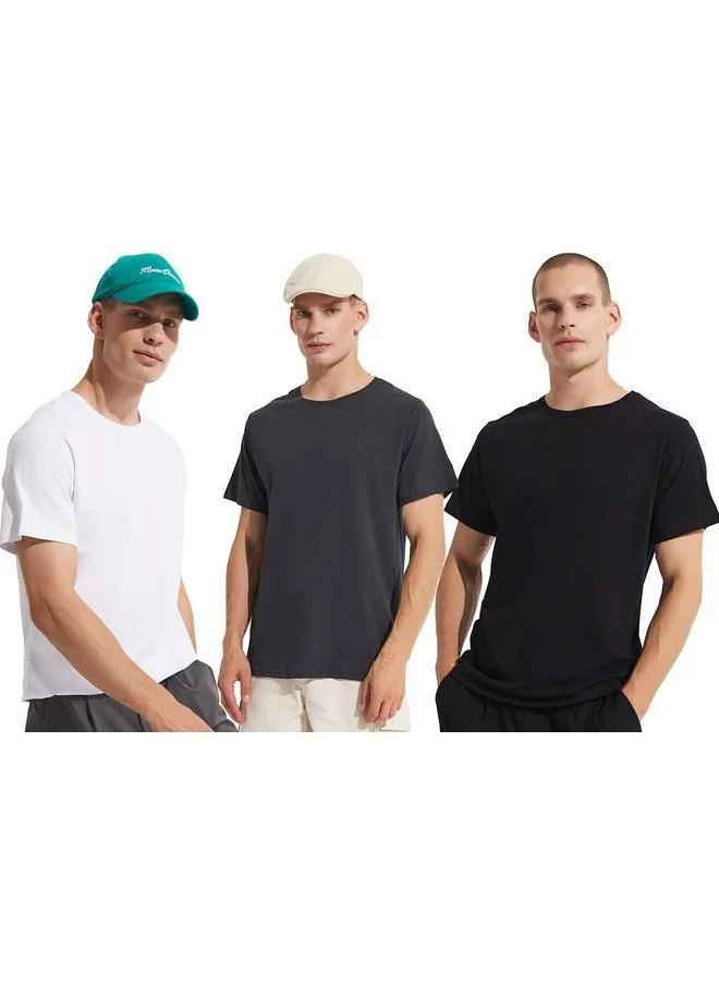 جون June Black-White-Anthracite 3-Pack 100% Cotton Basic Men Tshirt Black - White - Anthracite