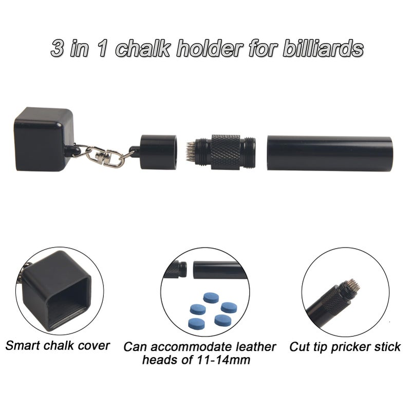 LAKE OF FIRE 3-in-1 Snooker/Pool Cue Tip Shaper with Repair Tool, Cue Tip Storage, and Billiard Chalk Holder(Black) - Image 3