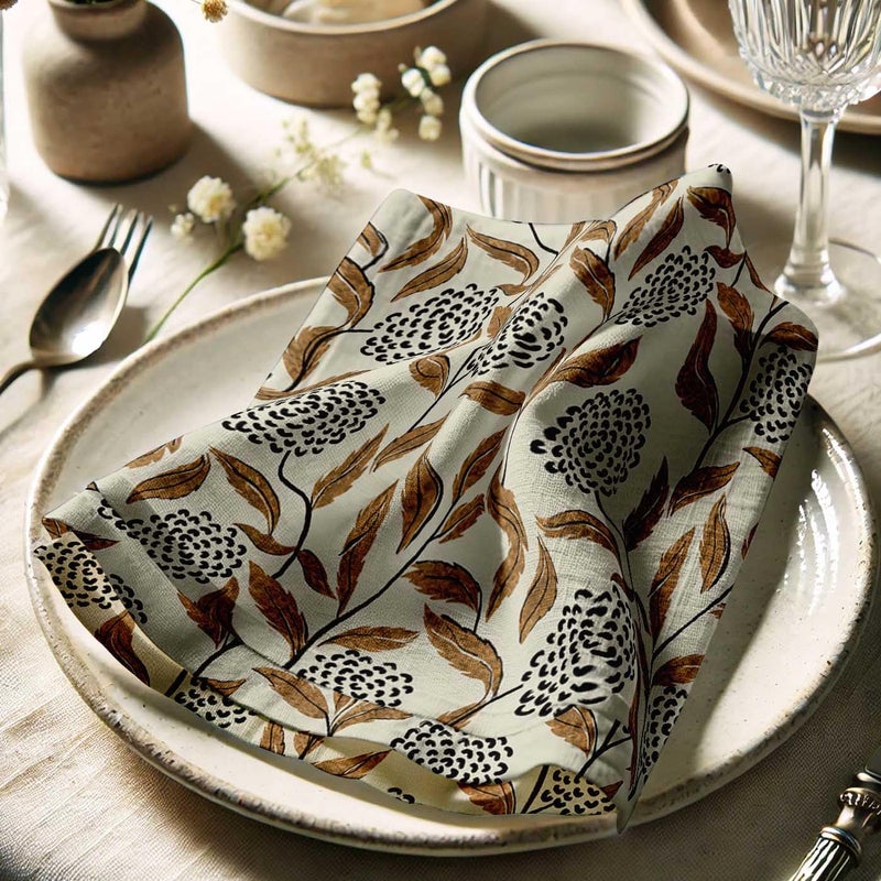Vargottam Lotus Grace Cotton Muslin Napkins - Set of 12, 20x20 Inches, Beige with Brown Accents, Ideal for Spring and Summer Gatherings, Parties, and Everyday Use - Machine Washable - Image 3