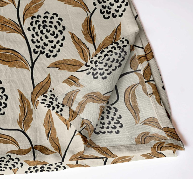 Vargottam Lotus Grace Cotton Muslin Napkins - Set of 12, 20x20 Inches, Beige with Brown Accents, Ideal for Spring and Summer Gatherings, Parties, and Everyday Use - Machine Washable - Image 2