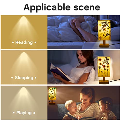 Hortsun Pressed Floral Lamp Bedside Vintage Flower Desk Lamp for Bedroom Living Room, Dorm, Home, Office Decor(1 Pcs,Square Style) - Image 5