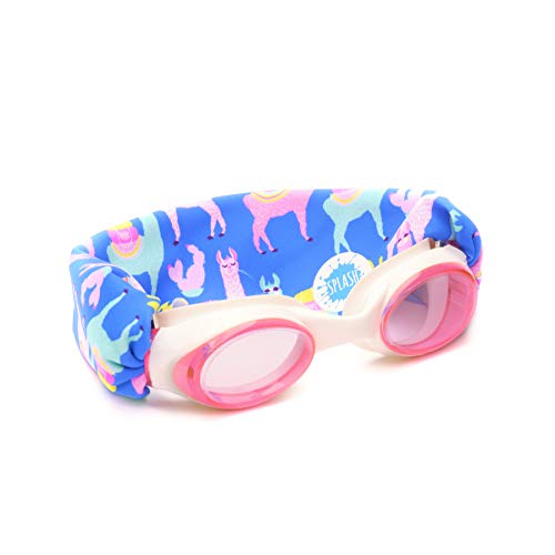 Splash Place KIDS SWIM GOGGLES with Fabric Strap - LLAMA FIESTA | Fun, Fashionable, Comfortable - Tangle-Free, Swimming Goggles for Kids, Comfy Fabric Strap Goggles - Image 1