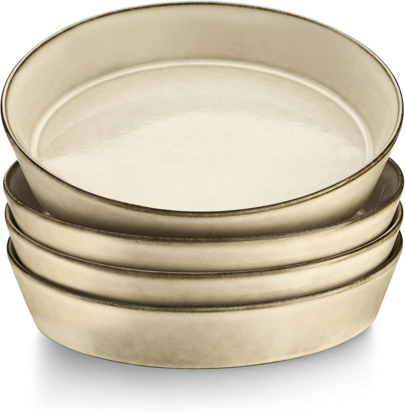 LIANYU 34oz Pasta Bowls Set of 4 87 Wide Ceramic Bowl Plates Shallow Stoneware Dinner Serving Plates Set for Salad Soup Cereal Fruit Dishwasher  Microwave Safe Sandy Beige - Image 1