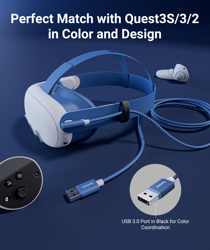 Syntech Link Cable 16 FT Compatible with Meta Quest 3S/Oculus Quest 3, Quest2/Pro/Pico4 Accessories and PC/SteamVR, High Speed PC Data Transfer, USB 3.0 to USB C Cable for VR Headset, Elemental Blue - Image 3