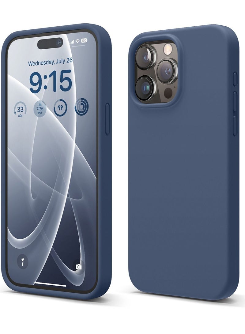 Elago Liquid Silicone for iPhone 15 Pro MAX Case Cover Full Body Protection, Shockproof, Slim, Anti-Scratch Soft Microfiber Lining - Jean Indigo - Image 1