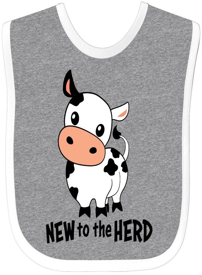 inktastic New To the Herd Cute Cow Baby Bib Heather and White 34598 - Image 1