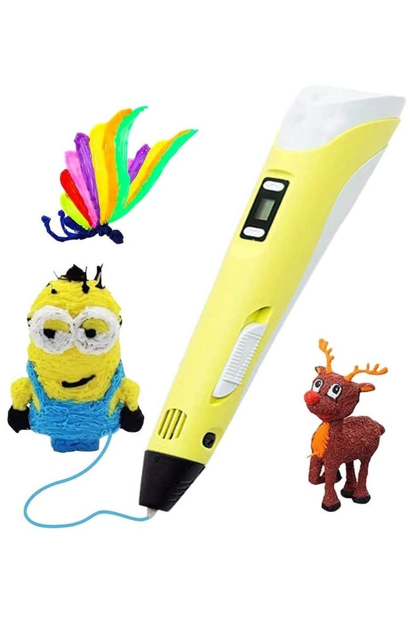 3D Printing Graffiti Pen, 3D Pen with Display Including Charger, Instruction Manual for Pen Base, 3D Drawing Pen with LCD Screen, 3D Doodler Pen Creative DIY Gift, Best Gifts for Kids, Suitable for Graffiti, Model Making Drawing (Yellow)