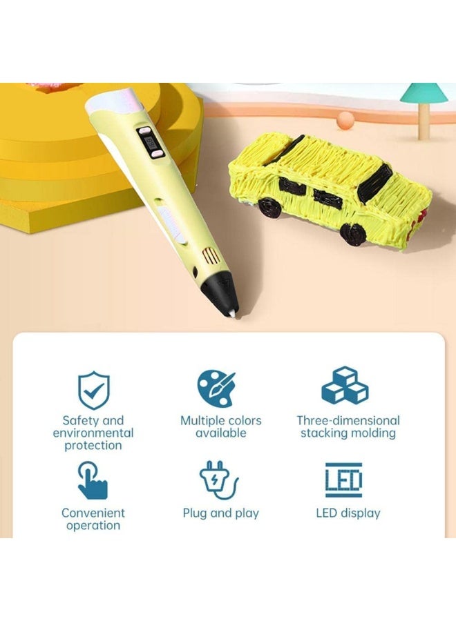 3D Printing Graffiti Pen, 3D Pen with Display Including Charger, Instruction Manual for Pen Base, 3D Drawing Pen with LCD Screen, 3D Doodler Pen Creative DIY Gift, Best Gifts for Kids, Suitable for Graffiti, Model Making Drawing (Yellow) - Image 3