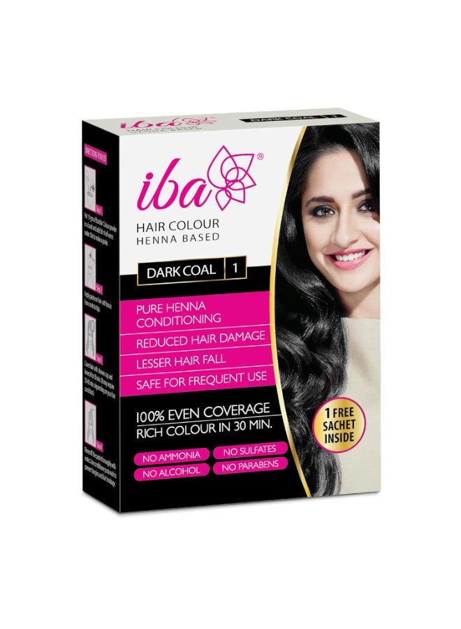 Iba Hair Colour for Women - Dark Coal, 70g ,100% Pure Henna Based Powder Sachet ,Long Lasting with Conditioning Formula ,Reduced Hair Fall & Hair Damage ,Shine & Nourish Hair ,Free from Ammonia and Other Harmful Chemicals - Image 1