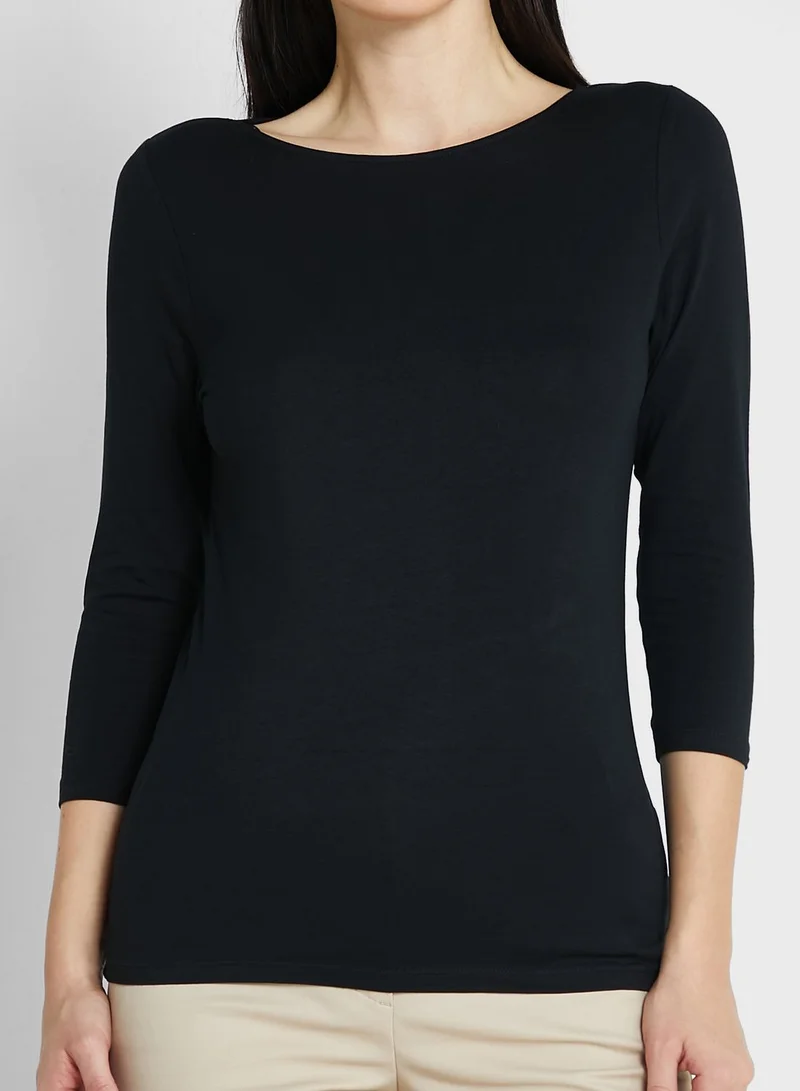 Marks & Spencer Cotton Rich Slim Fit 3/4 Sleeve T-Shirt