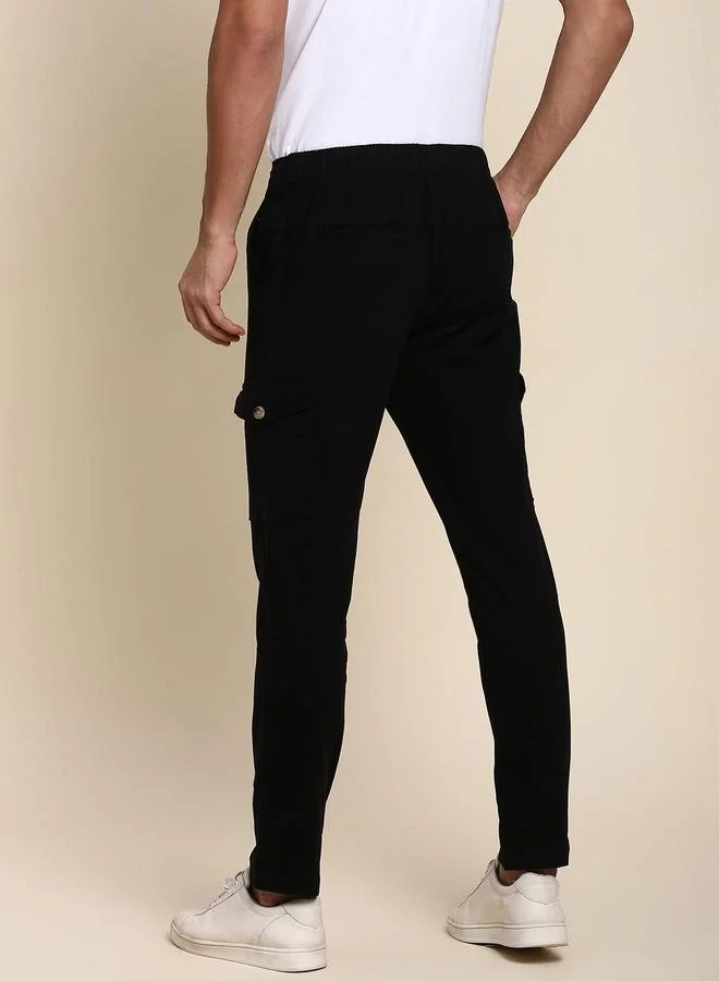 Dennis Lingo Men's Black 100% Cotton Solid Pattern Full Length Regular Fit Trouser