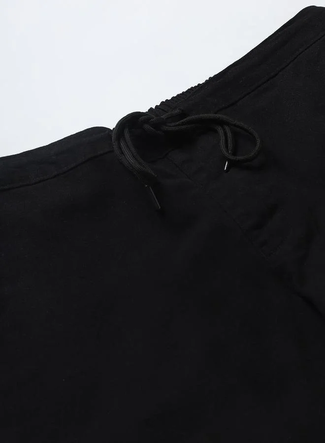 Dennis Lingo Men's Black 100% Cotton Solid Pattern Full Length Regular Fit Trouser