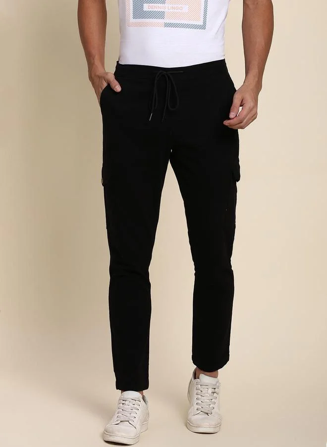 Dennis Lingo Men's Black 100% Cotton Solid Pattern Full Length Regular Fit Trouser