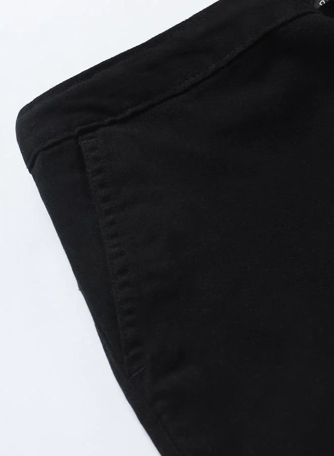 Dennis Lingo Men's Black 100% Cotton Solid Pattern Full Length Regular Fit Trouser
