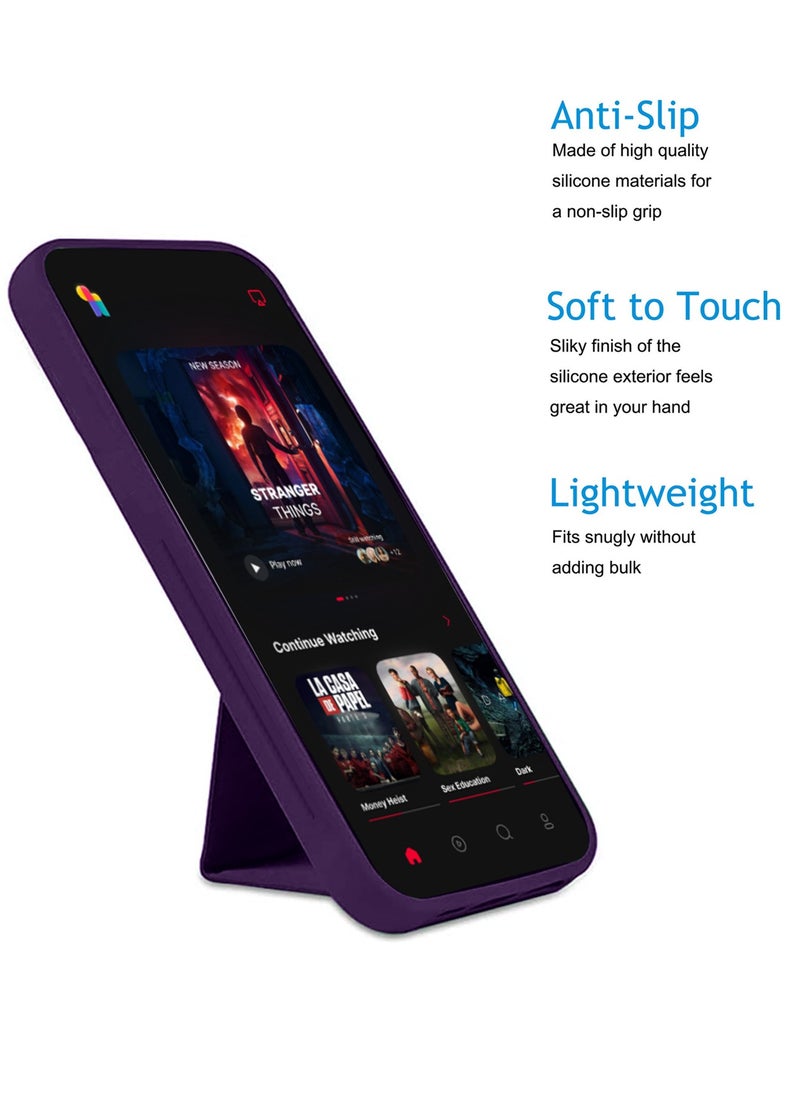 دبليو تيك Xiaomi Redmi Note 13 Pro + / Xiaomi Redmi Note 13 Pro Plus 5G 2023 قبضة يدوية قابلة للطي مسند مغناطيسي حزام معصم مع غطاء هيكل حديدي مدمج - بنفسجي الباذنجان  - Image 2