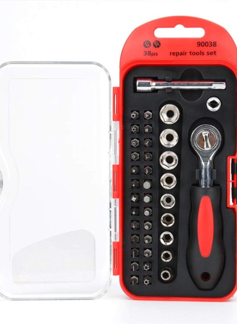 GGOOT 38 in 1 Screwdriver Bit, Ratchet Wrench Set, Diy Repair Bicycle Hardware Tools, Made of Strong and Durable Chrome-vanadium Steel - Image 1