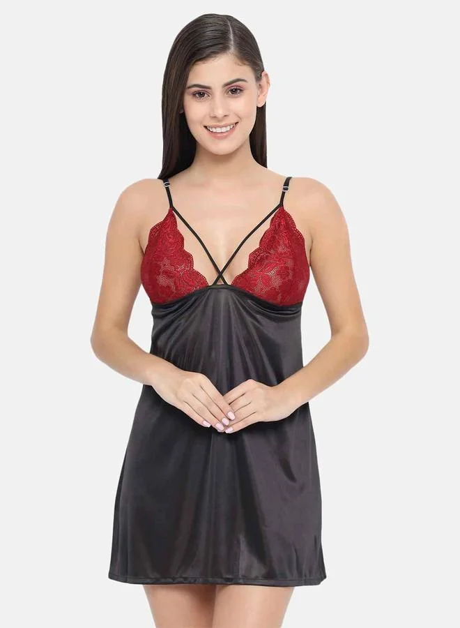 Take Two Lace Insert V Neck Strappy Babydoll By Klamotten