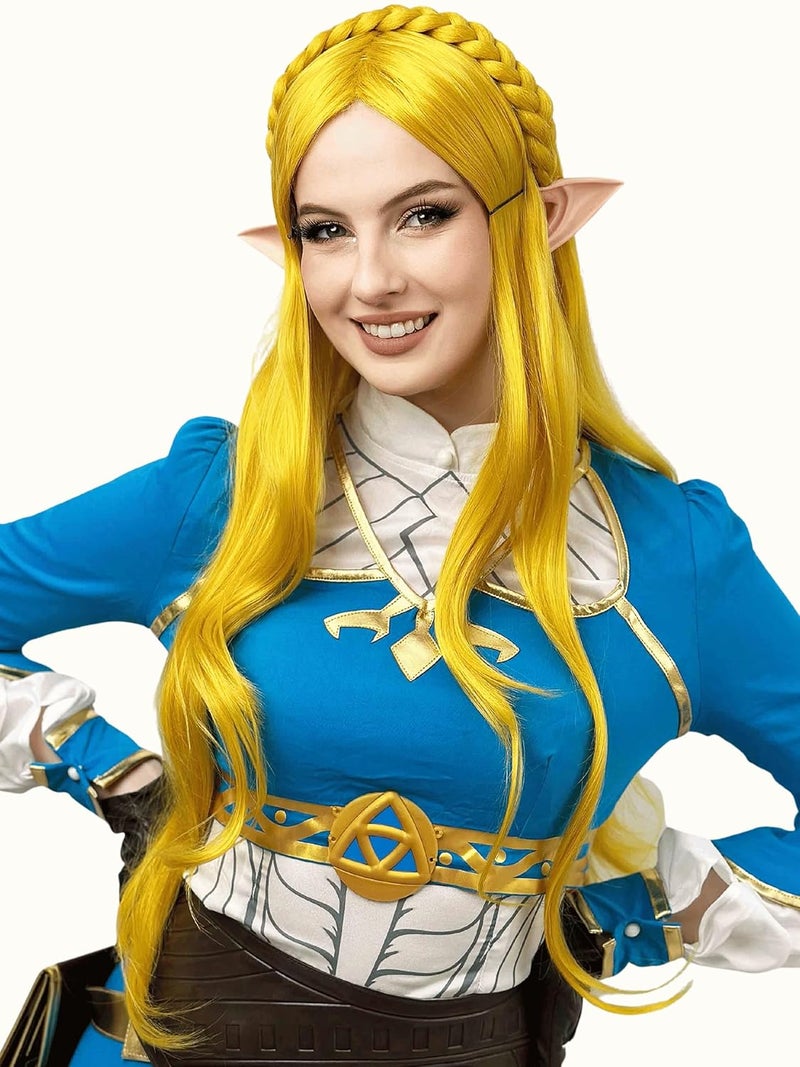 ALLAURA Cosplay Wig with Elf Ears Women Anime Princess Long Blonde BraidedWig Halloween Party Costume Womens Long BlondeWig Halloween Cosplay Wigs - Image 1