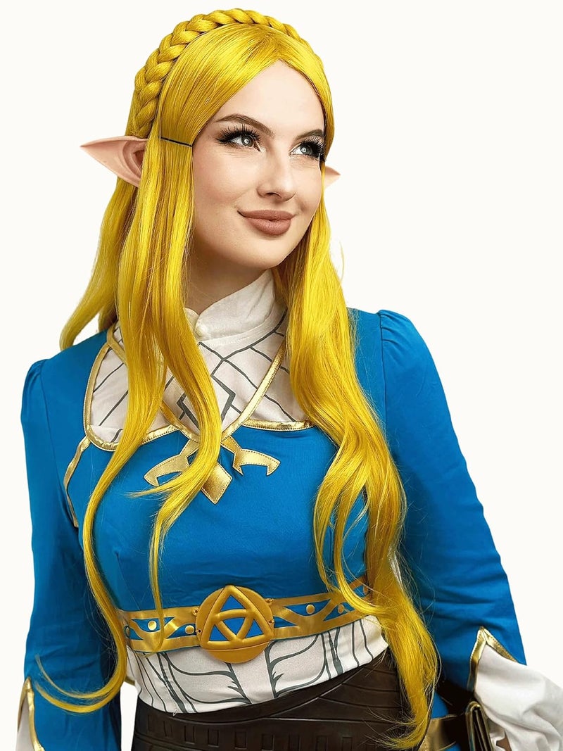 ALLAURA Cosplay Wig with Elf Ears Women Anime Princess Long Blonde BraidedWig Halloween Party Costume Womens Long BlondeWig Halloween Cosplay Wigs - Image 3