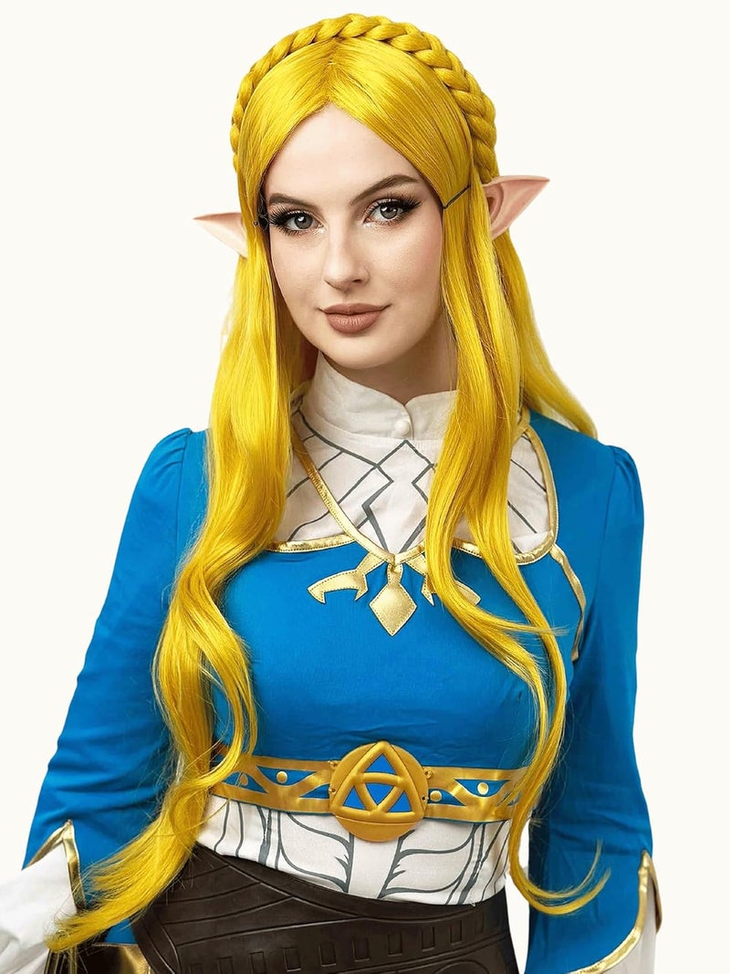ALLAURA Cosplay Wig with Elf Ears Women Anime Princess Long Blonde BraidedWig Halloween Party Costume Womens Long BlondeWig Halloween Cosplay Wigs - Image 2