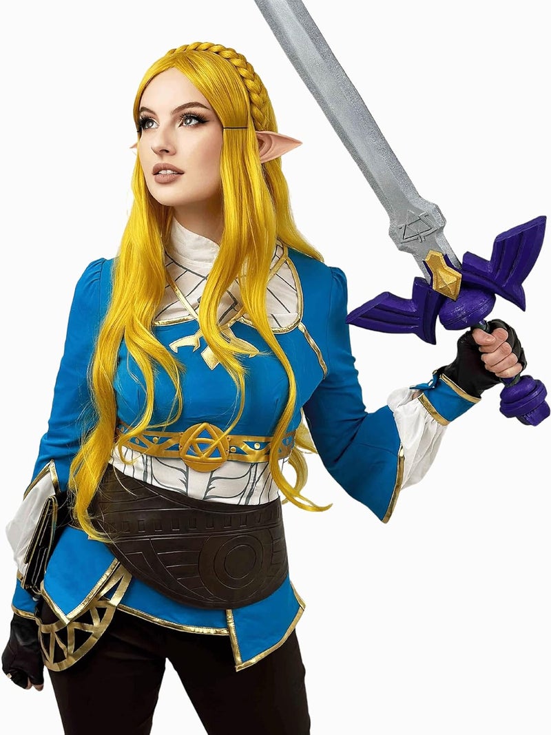 ALLAURA Cosplay Wig with Elf Ears Women Anime Princess Long Blonde BraidedWig Halloween Party Costume Womens Long BlondeWig Halloween Cosplay Wigs - Image 4