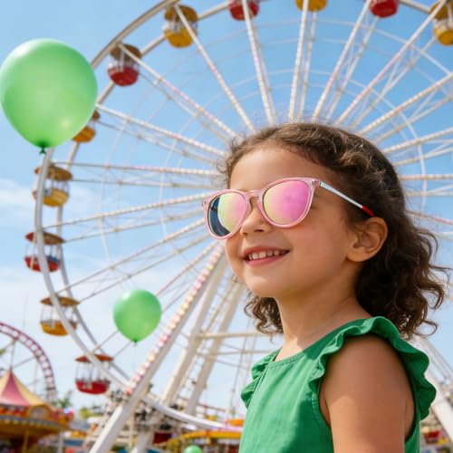 PORADAY Polarized Kids Sunglasses for Little Girls Boys 100% UV-400 Protection (Pink Frame/Pink Mirrored) - Image 3