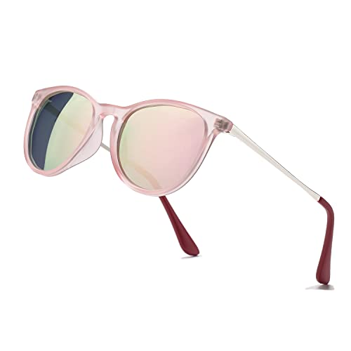PORADAY Polarized Kids Sunglasses for Little Girls Boys 100% UV-400 Protection (Pink Frame/Pink Mirrored) - Image 1